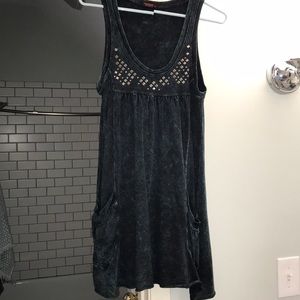 vintage looking casual teal/black dress